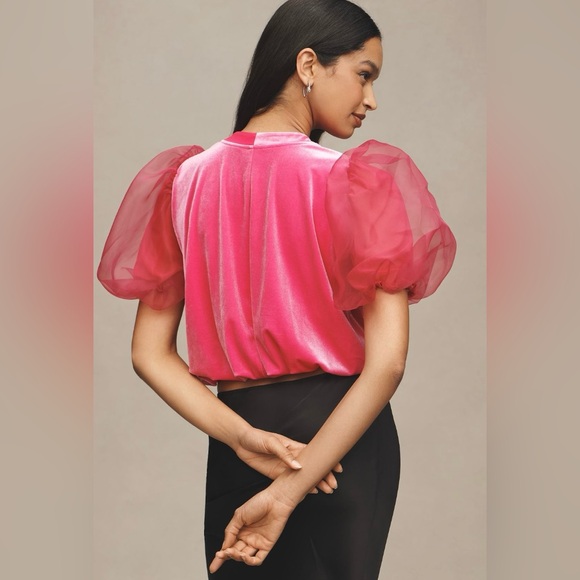 NEW MAEVE Puff Sleeve Velvet Blouse in Pink SMALL - Picture 5 of 5